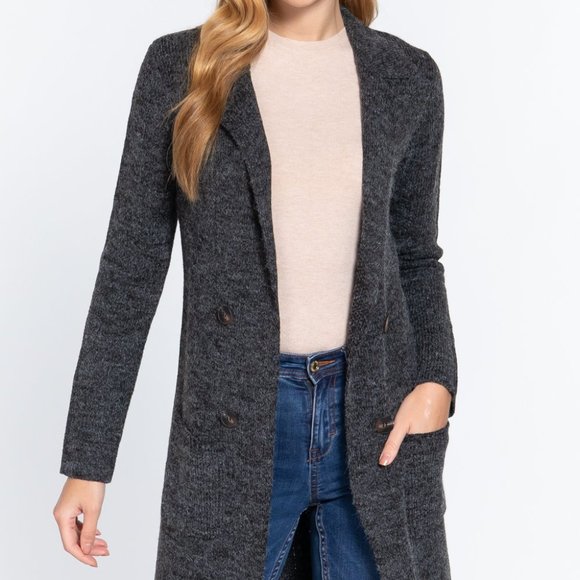 Long Sleeve Sweater Jacket (Charcoal Grey) - Picture 1 of 1